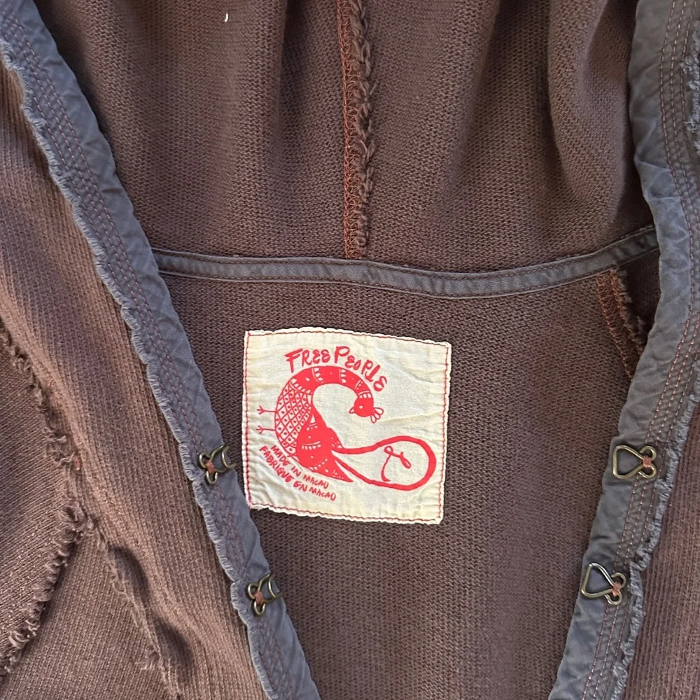 Free People Brown Thermal Half-Sleeve Hoodie, L - Picture 9 of 10